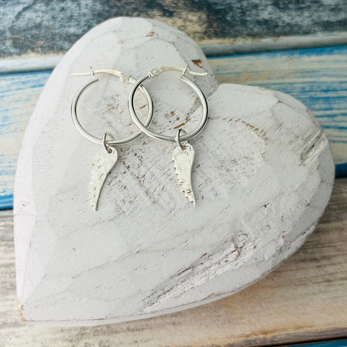 Angel Wing - Pair of Hinged Hoop Earrings