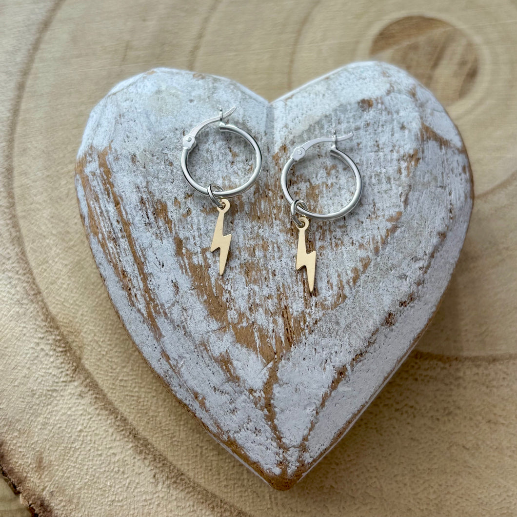 Lightening Bolt (Gold) - Hinged Hoops