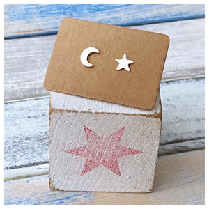 Moon & Stars - Pair of Stud Earrings