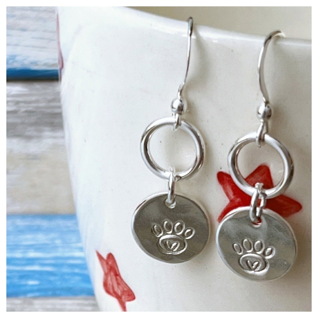 Pawprint on my Heart Drop Earrings